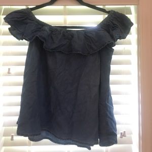 Off the shoulder denim shirt